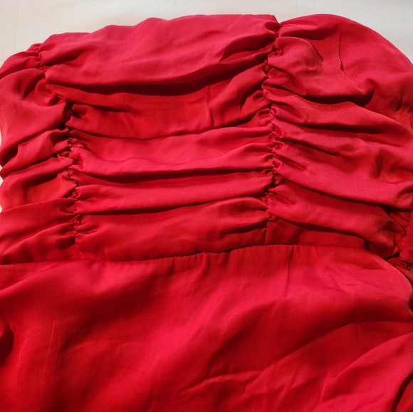 Selfie Leslie Annabella Strapless Tied Back Frill Hem Mini Dress Red - Picture 9 of 11